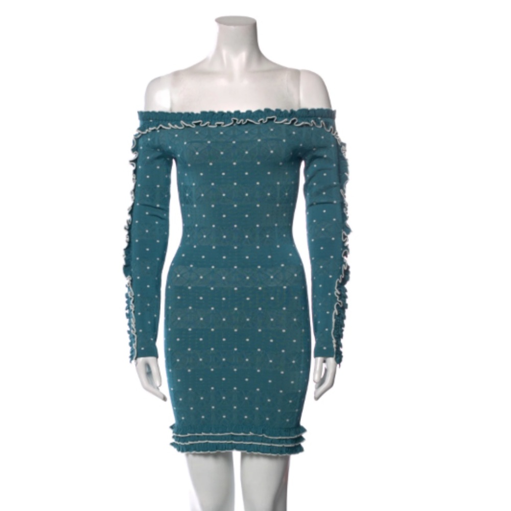 Herve Leger Polka Dot Off Shoulder Dress